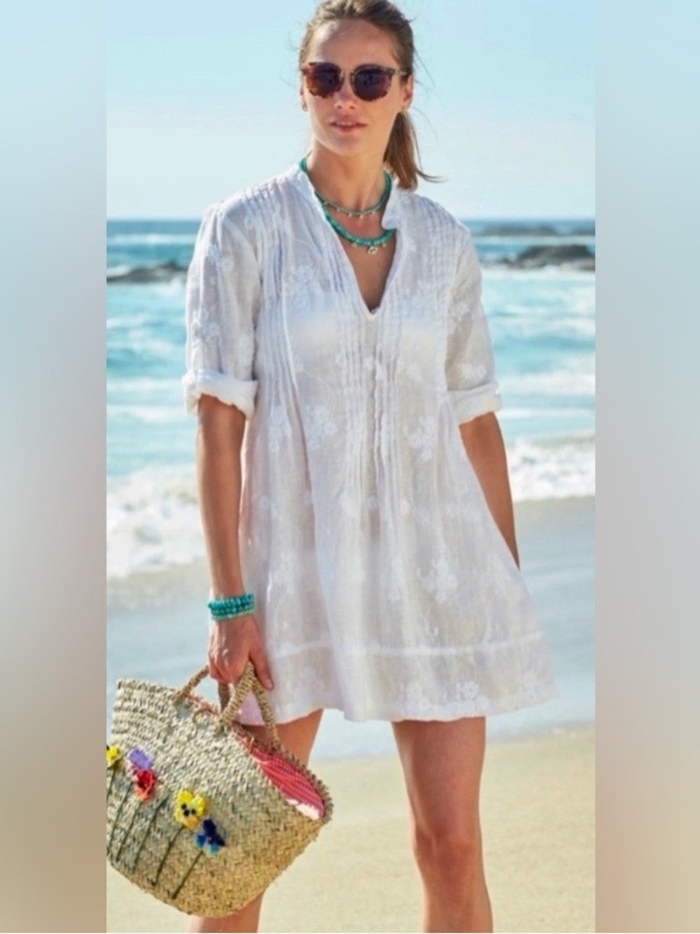 Spring Cp Shades L Linen Tunic Mini Dress In White Sz Xs